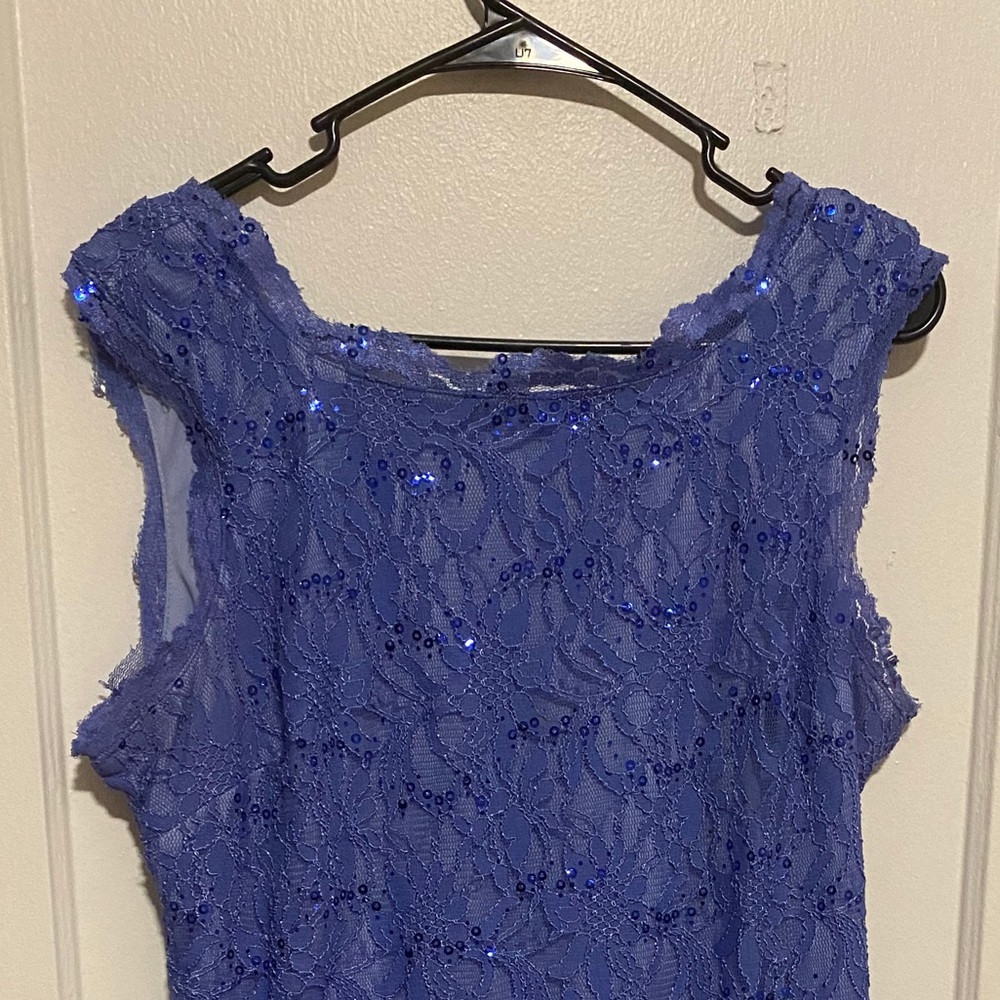 Periwinkle Blue Sequin Lace Sleeveless Dress - Picture 4 of 12